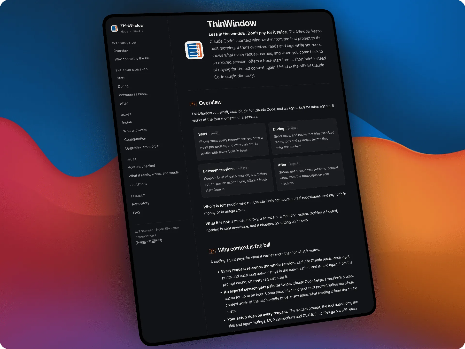 🪟 ThinWindow [Plugin para Claude Code - Agent Skill - Hooks - Node.js - Medição]